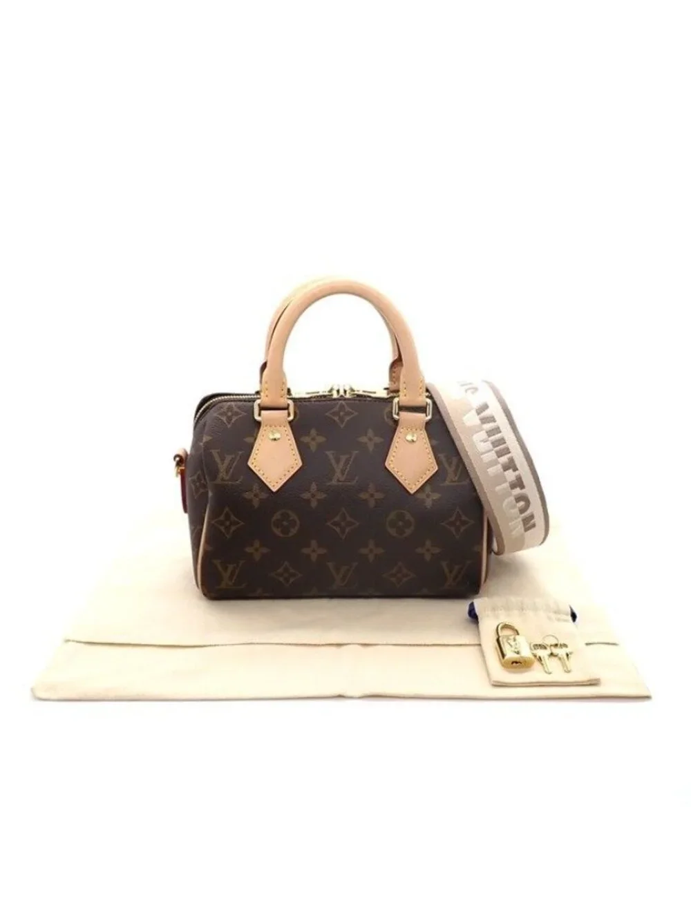 Louis Vuitton Shoulder Bag Speedy Bandouliere 20 Beige Monogram Canvas Vachetta